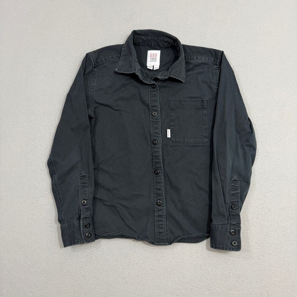 Topo Designs Shirt Women's Small Black Long Sleeve Button Up Canvas Outdoors